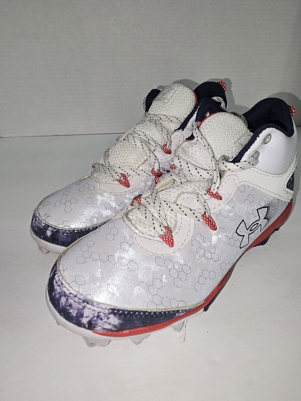Under Armour Youth Cleats Size 3Y White Navy Red Multi-Sport Kids Cleat